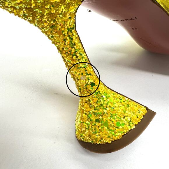 AMINA MUADDI Glitter Gilda Heeled Mule Women 8 Yellow Rhinstone Strap Pointy Toe - Picture 14 of 16
